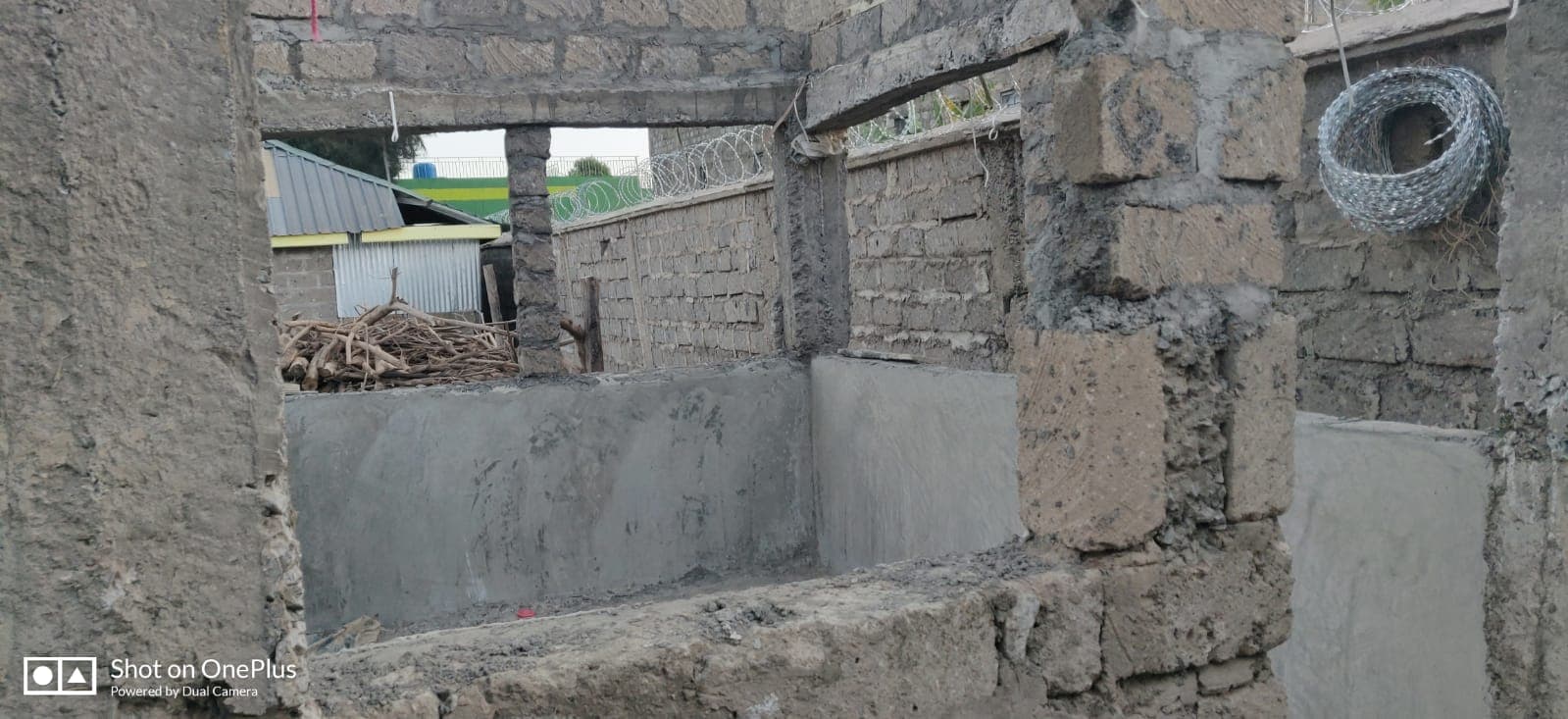The serving counter, plastered